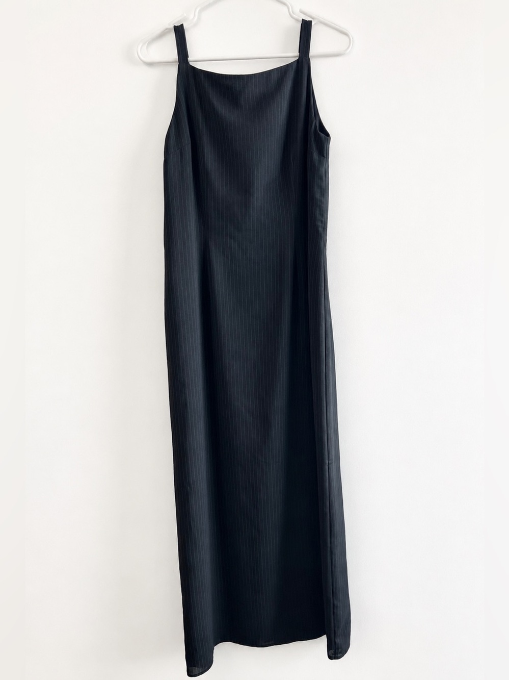 Vintage Harold’s Black Pinstripe Maxi Dress Office Siren Goth Y2K Sz 8